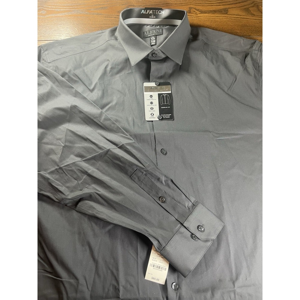 NEW Alfani Shirt Mens XXL Galaxy Night Gray Stretch Button Up Long Sleeve NWT
